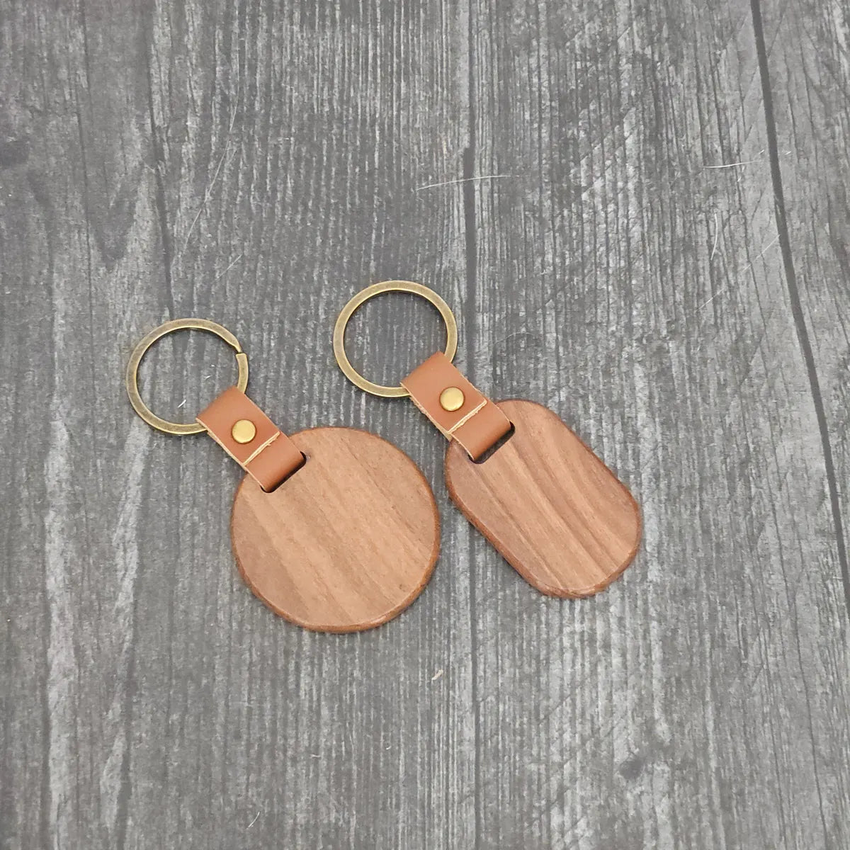 Acacia Wood Keychain with Leather