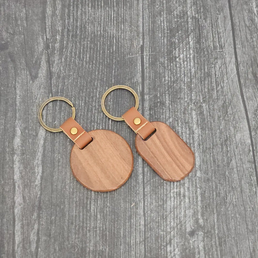 Acacia Wood Keychain with Leather